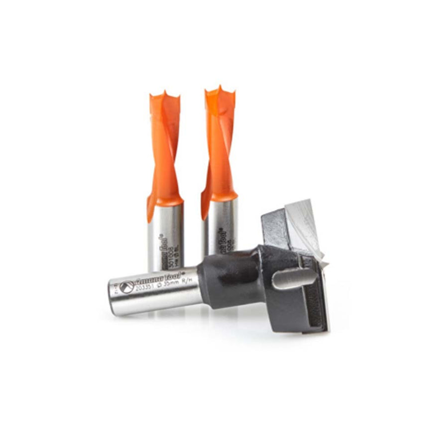 Amana Tool. 3 Piece Hinge Boring Bit Set - 57mm Long x 10mm Shank | HBM-102