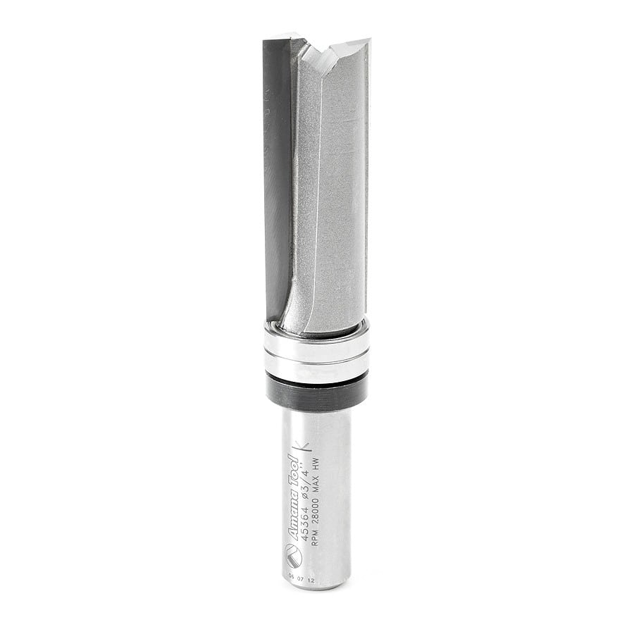 Amana Tool. Down Shear Flush Trim Plunge Template Router Bit | 3⁄4 Dia x 2" x 1⁄2"Shank with Upper BB | 45364