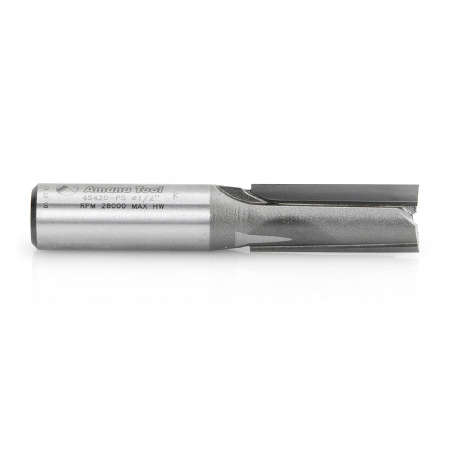 Amana Tool. 3°Production Shear Straight Plunge Router Bit | 2 Flute | 1⁄2 Dia x 1 1⁄4 x 1⁄2" Shank | 45420-PS