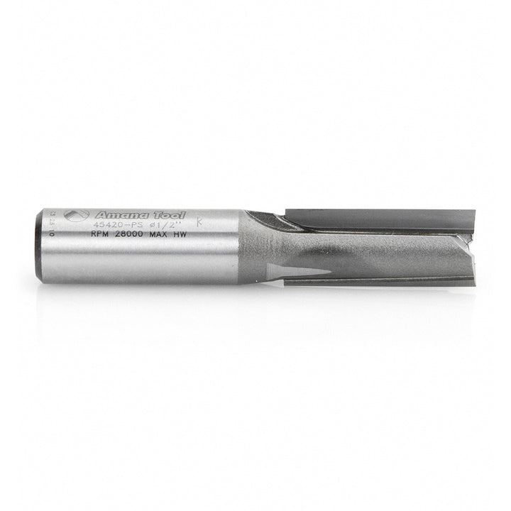Amana Tool. 3°Production Shear Straight Plunge Router Bit | 2 Flute | 1⁄2 Dia x 1 1⁄4 x 1⁄2" Shank | 45420-PS