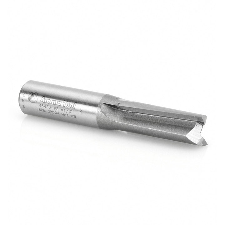Amana Tool. 3°Production Shear Straight Plunge Router Bit | 2 Flute | 1⁄2 Dia x 1 1⁄4 x 1⁄2" Shank | 45420-PS