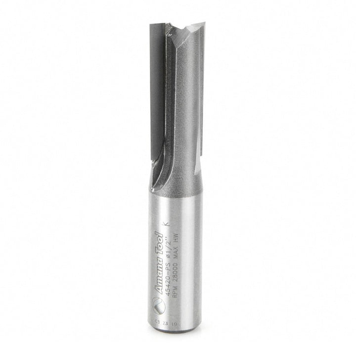 Amana Tool. 3°Production Shear Straight Plunge Router Bit | 2 Flute | 1⁄2 Dia x 1 1⁄4 x 1⁄2" Shank | 45420-PS