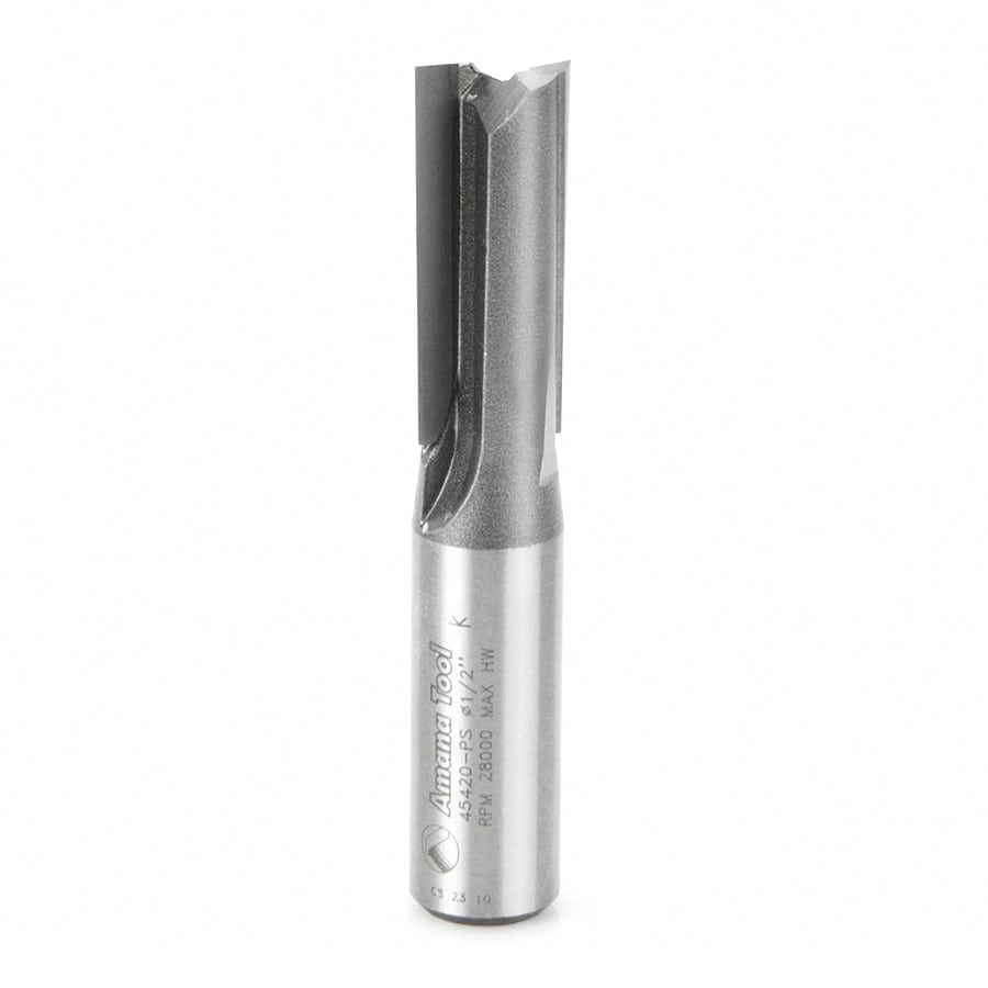 Amana Tool. 3°Production Shear Straight Plunge Router Bit | 2 Flute | 1⁄2 Dia x 1 1⁄4 x 1⁄2" Shank | 45420-PS