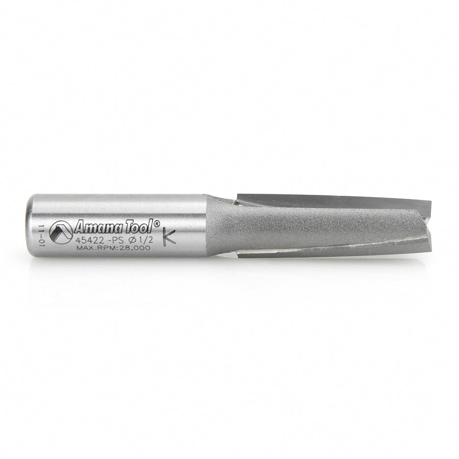 Amana Tool. 3° Production Shear Straight Plunge Router Bit | 2 Flute | 1⁄2 Dia x 1 1⁄2 x 1⁄2" Shank | 45422-PS