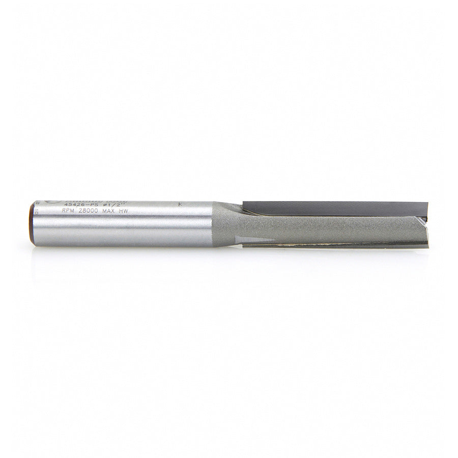 Amana Tool. 3°Production Shear Straight Plunge Router Bit | 2 Flute | 1⁄2 Dia x 2" x 1⁄2 Shank | 45426-PS