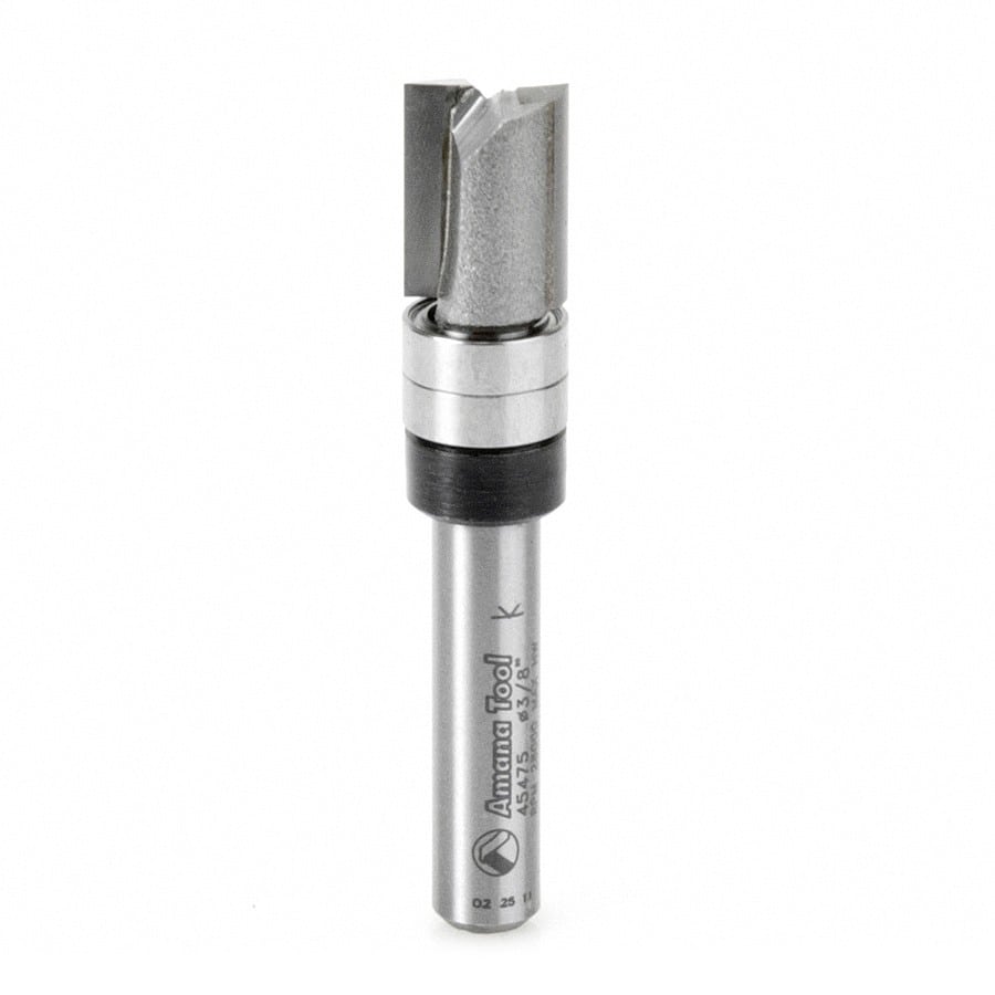Amana Tool. Flush Trim Plunge Router Bit | 3⁄8 Dia x 1⁄2 x 1⁄4"Shank with 2 Upper BB | 45475