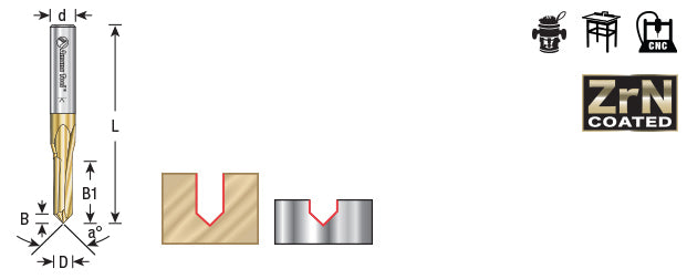 Amana Tool. 90° Engraving CNC Router Bits for V Grooving | 3⁄16 Dia x 5⁄8 x 1⁄4 Shank | 45610