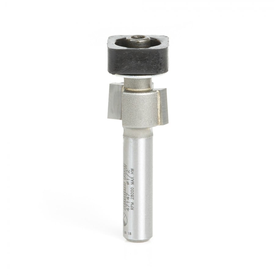 Amana Tool. Laminate Trimmer with Euro Square Bearing Router Bit | 1⁄2 Dia x 19⁄64 x 1⁄4"Shank | 47147