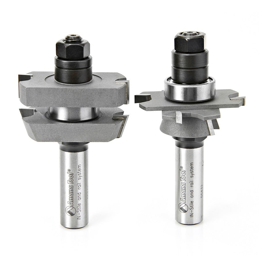 Amana Tool. Straight with Bevel In-Stile & Rail Router Bit Set | 1 7⁄8 Dia x 13⁄64 to 1⁄2 x 18°x 1⁄2" Shank | 55432
