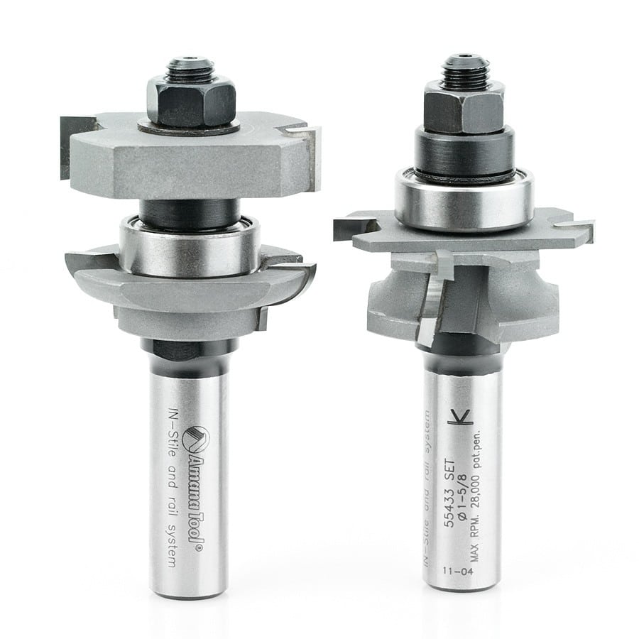 Amana Tool. Concave In-Stile & Rail Router Bit Set | 1 5⁄8 Dia x 13⁄64 to 1⁄2 x 1⁄2 Radius x 1⁄2" Shank Set | 55433