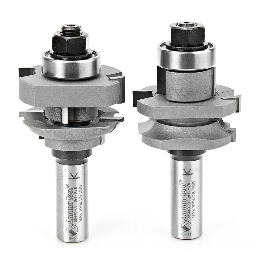 Amana Tool. Bead Stile & Rail Router Bit Set | 1 5⁄8 Dia x 1 1⁄16 x 3⁄16 Radius x 1⁄2" Shank | 55440