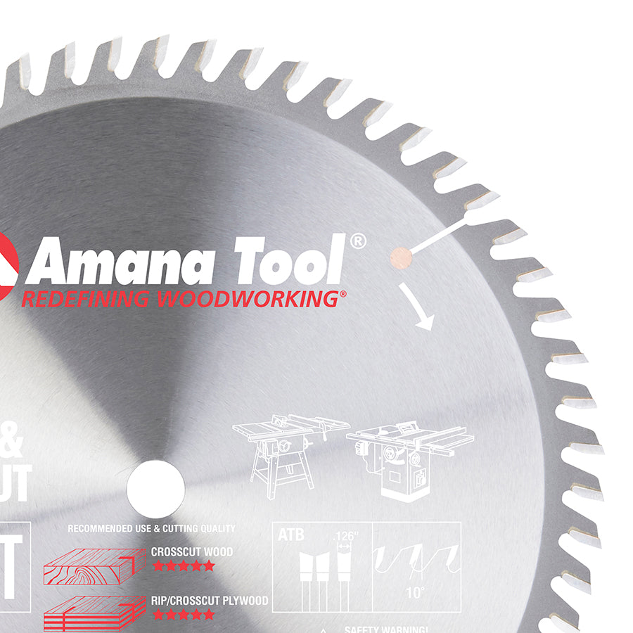 Amana Tool. Plywood⁄ Solid Wood⁄ Chipboard Cutting Blade - 10" Dia x 60T ATB 10° - 5⁄8 Bore | 610600