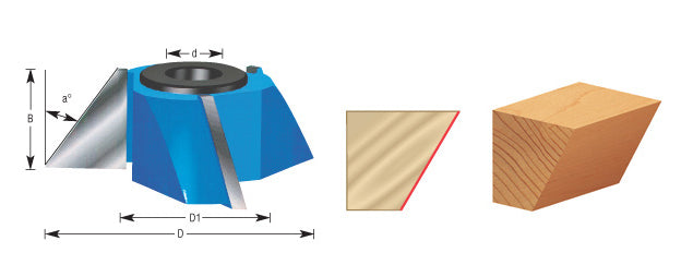 Amana Tool. Carbide Tipped 3 Wing Bevel 45° x 4 Dia x 1 x 1 & 1 1⁄4 Bore Shaper Cutter | SC621