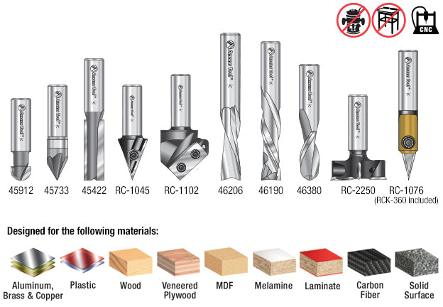 Amana Tool. 3D Signmaking CNC Router Bit Collection | 10 Piece | 1⁄2 Shank | AMS-138
