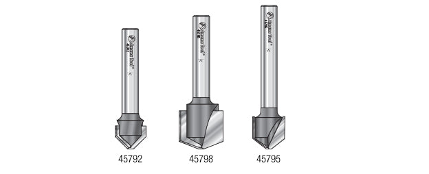 Amana Tool. 3 Piece Set Double Edge Folding 'V' Groove (ACM) Router Bit Set | 90, 108, 135°x 1⁄4" Shank | AMS-140