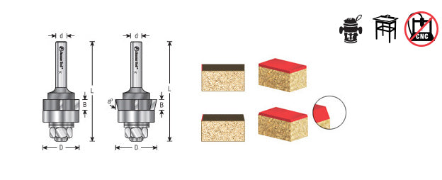 Amana Tool. 4 Wing Single Bevel Trim Cutter Assembly | 15°x 1" Dia x 1⁄4 x 1⁄2 Shank | 47406