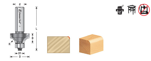 Amana Tool. Corner Rounding Router Bit | 5⁄16 Radius x 1 1⁄8 Dia x 1⁄2 x 1⁄4"Shank | 49508