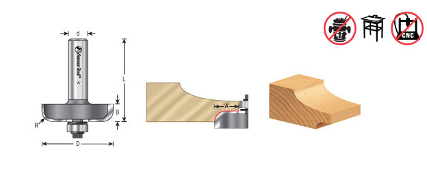Amana Tool. Raised Panel Back Cutter Router Bit | 1⁄4 Radius x 1 3⁄4 Dia x 7⁄16 x 1⁄2" Shank | 54278
