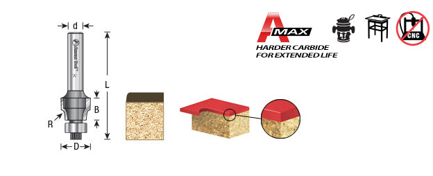 Amana Tool. No-File Router Bit | 1⁄2 Dia x 3⁄8 x 1⁄4" Shank | 47154