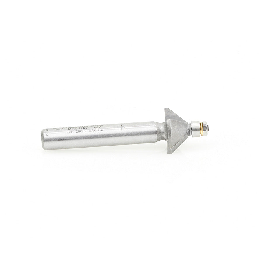 Amana Tool. Miniature Chamfer Router Bit | 45 Degree x 9⁄16 Dia x 1⁄4 x 1⁄4"Shank | MR0108