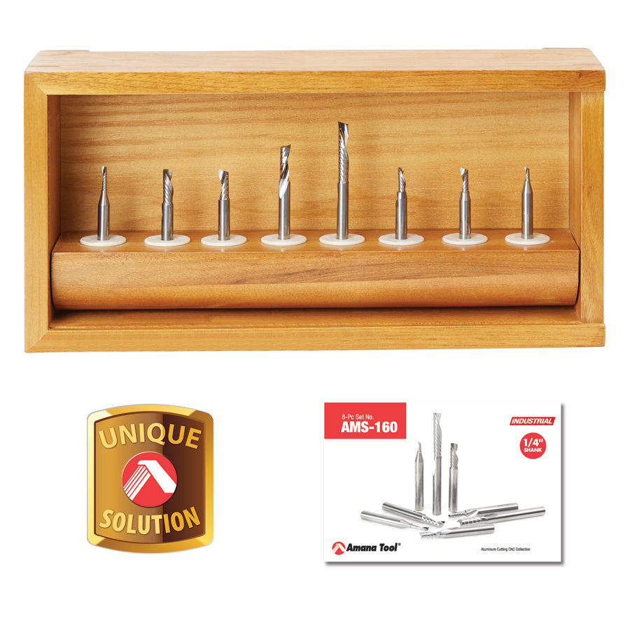 Amana Tool. 8 Piece | Aluminum Cutting CNC Spiral 'O' Flute Collection | AMS-160