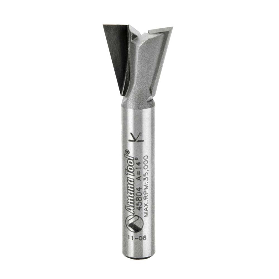 Amana Tool. Dovetail Router Bit | 14°x 1⁄2 Dia x 1⁄2 x 1⁄4" Shank | 45804