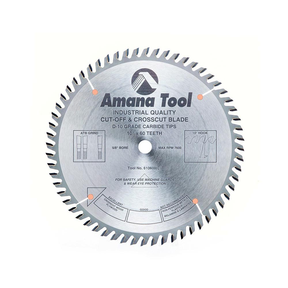 Amana Tool. Plywood⁄ Solid Wood⁄ Chipboard Cutting Blade - 10" Dia x 60T ATB 10° - 5⁄8 Bore | 610600