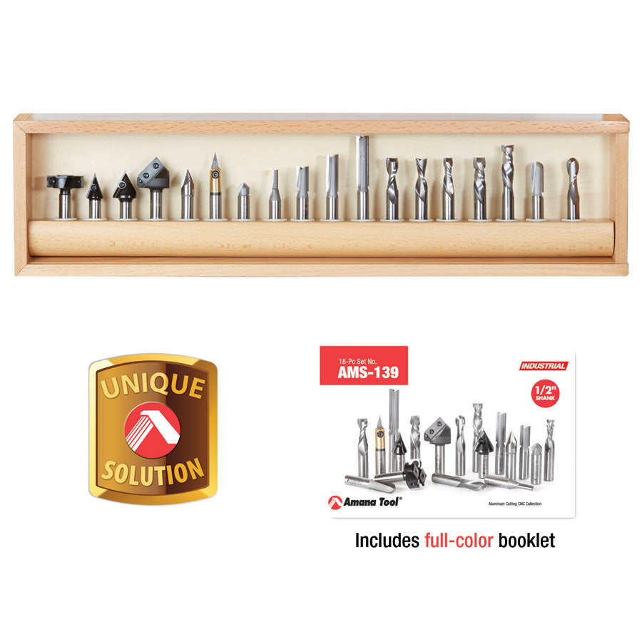 Amana Tool. Advanced General Purpose CNC Router Bit Collection | 18 Piece | 1⁄2" Shank | AMS-139