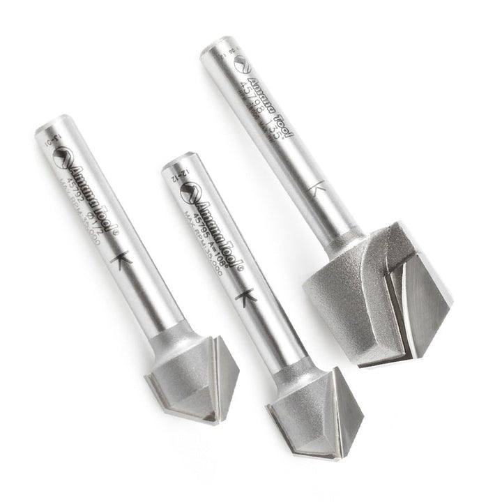 Amana Tool. 3 Piece Set Double Edge Folding 'V' Groove (ACM) Router Bit Set | 90, 108, 135°x 1⁄4" Shank | AMS-140