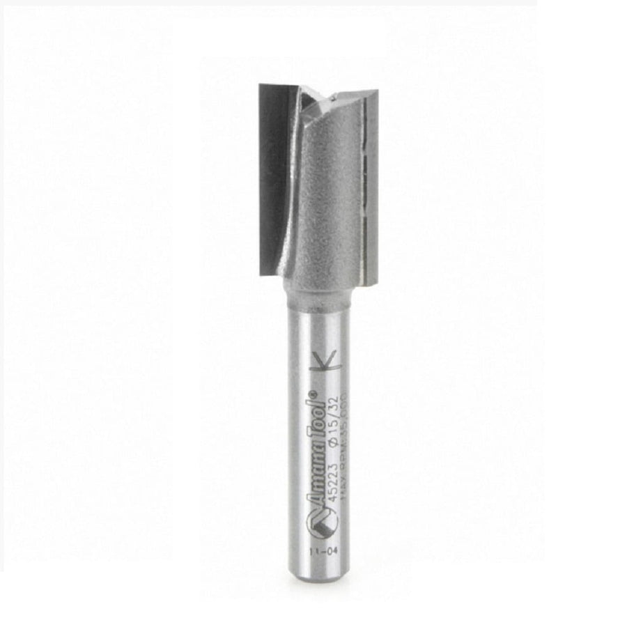 Amana Tool. Undersized Plywood Dado Straight Plunge Router Bit | 2 Flute | 15⁄32 Dia x 3⁄4 x 1⁄4" Shank for Plywood Thk 1⁄2 minus 1⁄32 | 45223