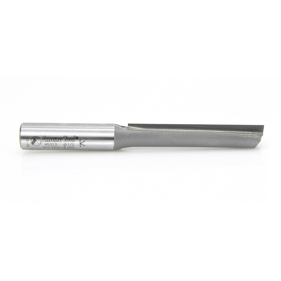 Amana Tool. Straight Plunge Router Bit | Single Flute | 1⁄2 Dia x 2 1⁄2 x 1⁄2" Shank | 45313 