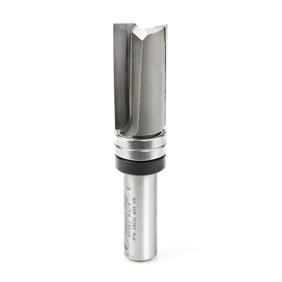 Amana Tool. Down Shear Flush Trim Plunge Template Router Bit | 3⁄4 Dia x 1 1⁄2 x 1⁄2"Shank with Upper BB | 45362 