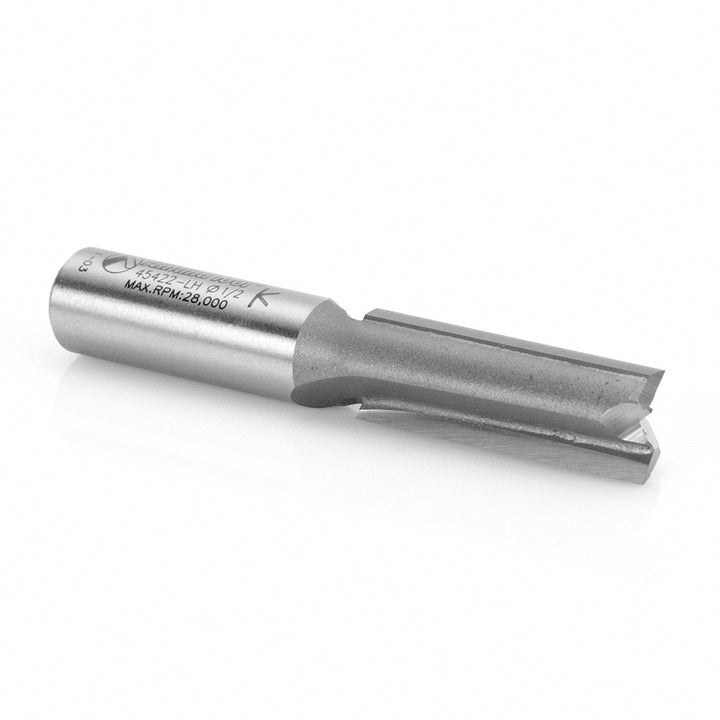 Amana Tool. Left Hand Straight Plunge Router Bit | 2 Flute | 1⁄2 Dia x 1 1⁄2 x 1⁄2" Shank | 45422-LH 