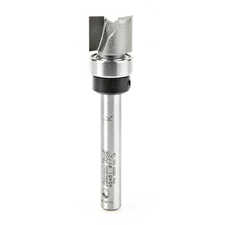 Amana Tool. Flush Trim Plunge Router Bit | 1⁄2 Dia x 3⁄8 x 1⁄4"Shank with Upper BB | 45481 