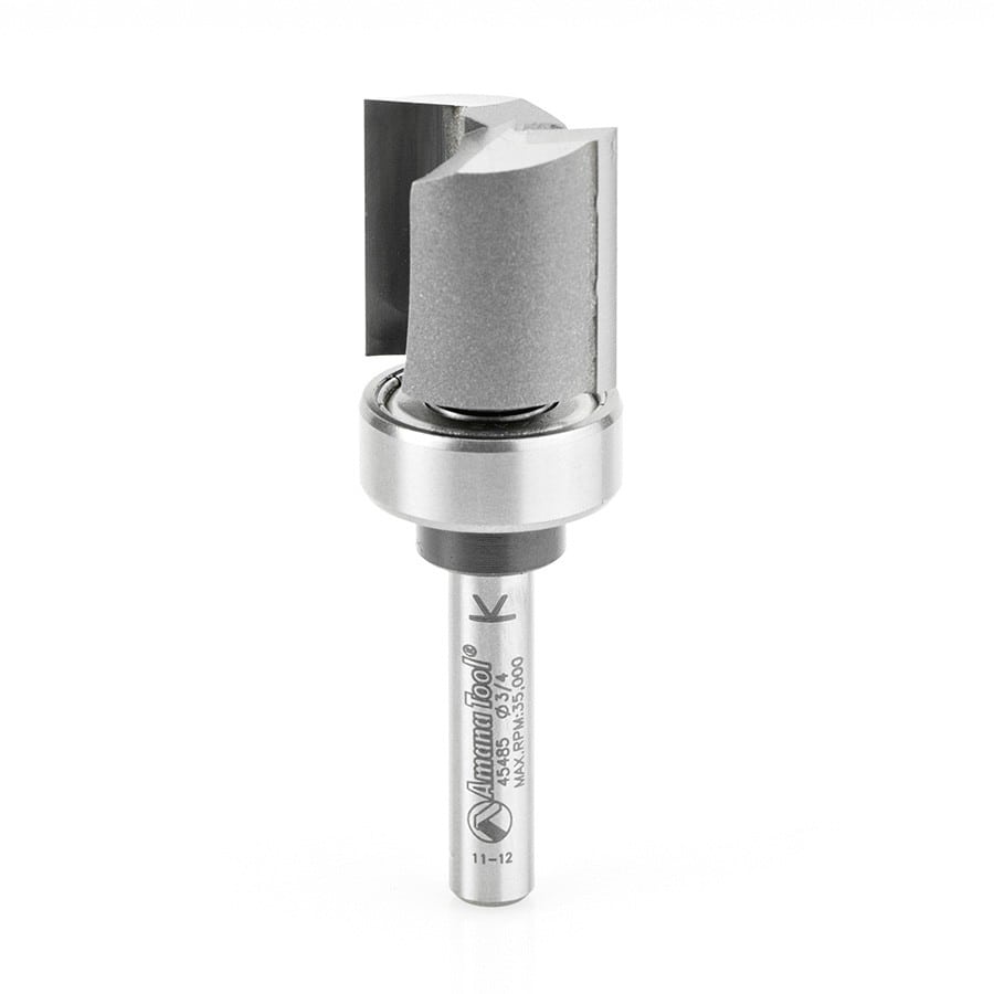 Amana Tool. Flush Trim Plunge Router Bit | Various Dia x 3⁄4 x 1⁄4 Shank with Upper BB | 45485 