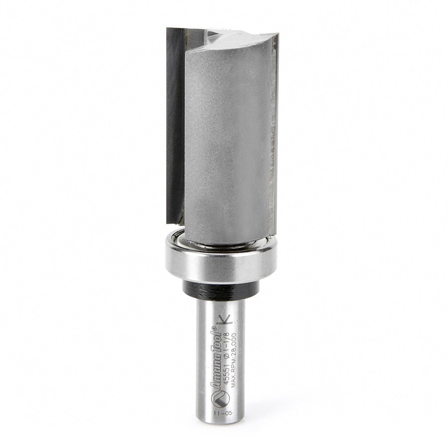 Amana Tool. Flush Trim Plunge Router Bit | 1 1⁄8 Dia x 2"x 1⁄2 Shank with Upper BB | 45551 