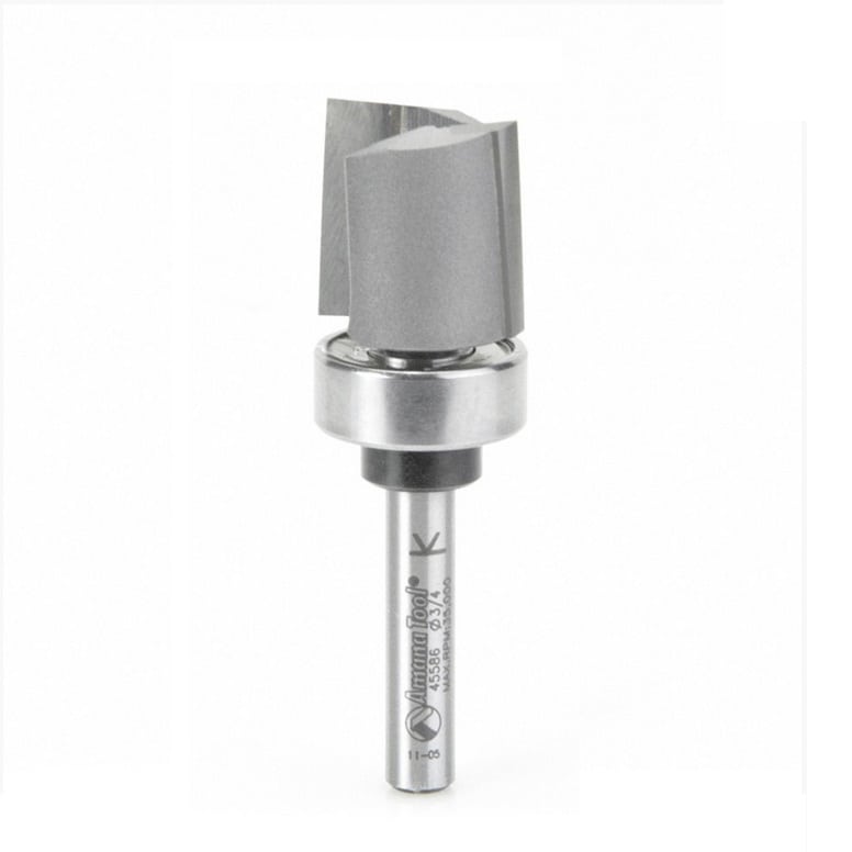 Amana Tool. Mortising Straight Plunge Router Bit | 2 Flute | Various Dia x 3⁄4 x 1⁄4"Shank with Upper BB | 45586 