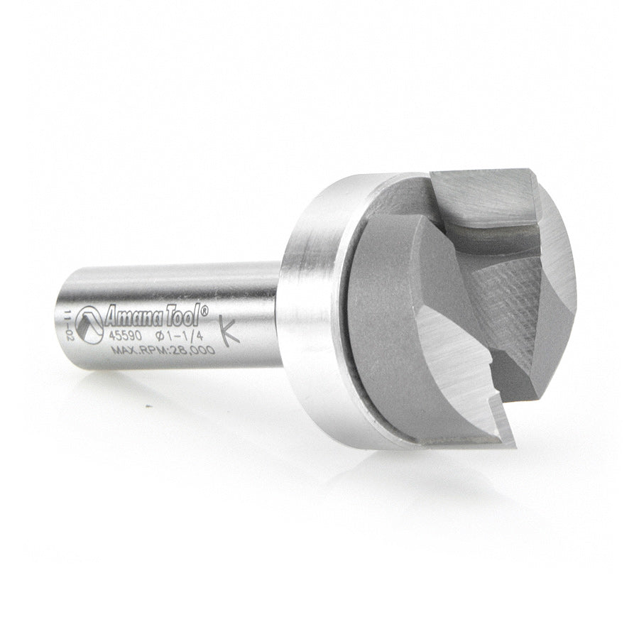 Amana Tool. Mortising Straight Plunge Router Bit | 2 Flute | 1 1⁄4 Dia x 1⁄2 x 1⁄2"Shank with Upper BB | 45590 