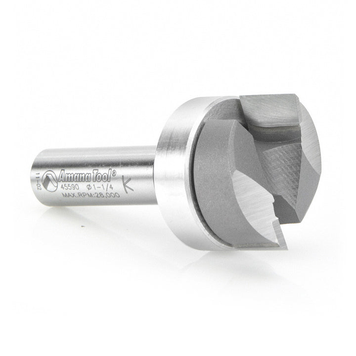 Amana Tool. Mortising Straight Plunge Router Bit | 2 Flute | 1 1⁄4 Dia x 1⁄2 x 1⁄2"Shank with Upper BB | 45590 