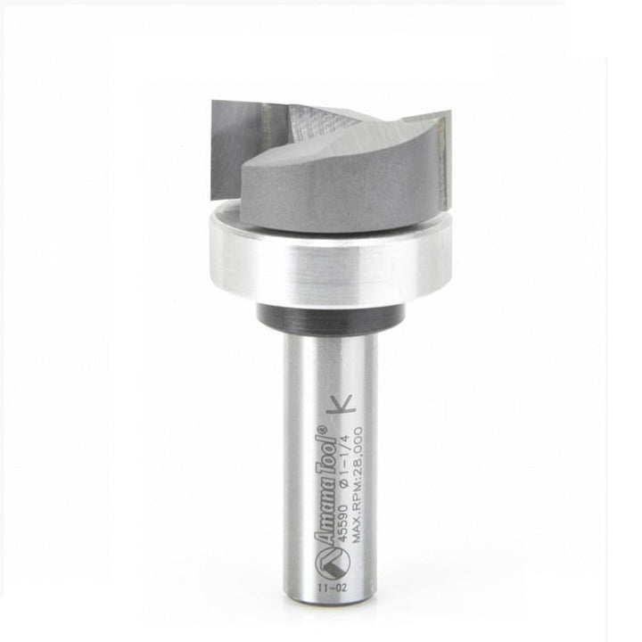 Amana Tool. Mortising Straight Plunge Router Bit | 2 Flute | 1 1⁄4 Dia x 1⁄2 x 1⁄2"Shank with Upper BB | 45590 