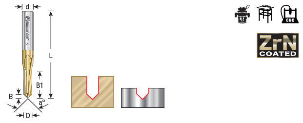 Amana Tool. 90° Engraving CNC Router Bits for V Grooving | 3⁄16 Dia x 5⁄8 x 1⁄4 Shank | 45610 