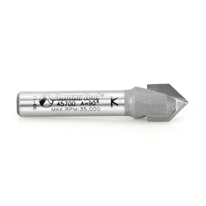 Amana Tool. V Groove Router Bit | 90°x 3⁄8 Dia x 7⁄16 x 1⁄4" Shank | 45700 