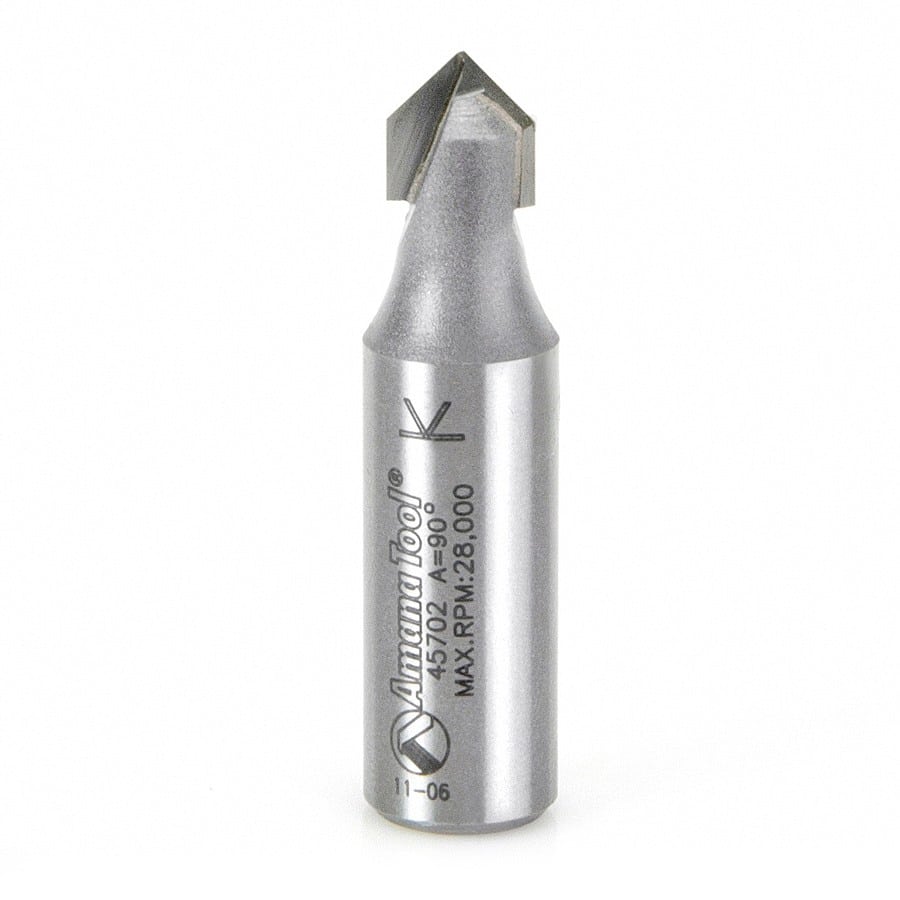 Amana Tool. V Groove Router Bit | 90°x 7⁄16 Dia x 7⁄16 x 1⁄2" Shank | 45702 