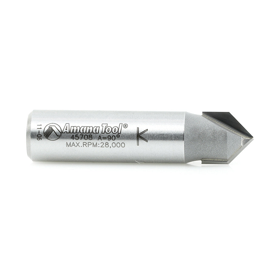 Amana Tool. V Groove Router Bit | 90°x 1⁄2 Dia x 1⁄2 x 1⁄2" Shank | 45708 