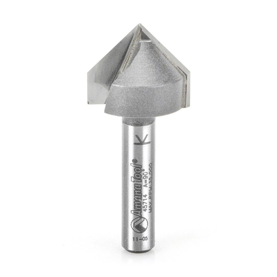 Amana Tool. V Groove Router Bit | 90°x 3⁄4 Dia x 5⁄8 x 1⁄4" Shank | 45714 