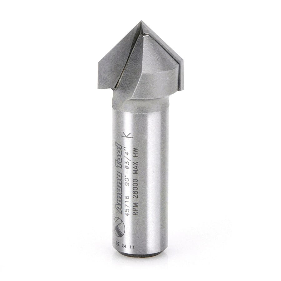 Amana Tool. V Groove Router Bit | 90°x 3⁄4 Dia x 5⁄8 x 1⁄2" Shank | 45716 