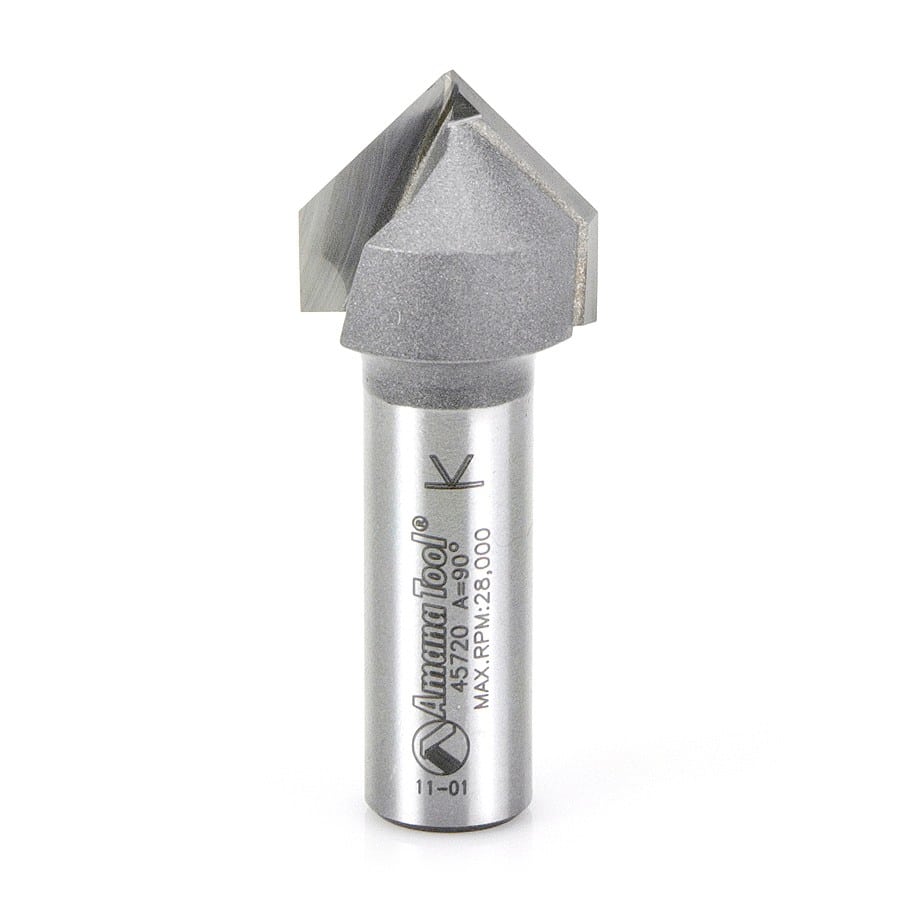 Amana Tool. V Groove Router Bit | 90°x 7⁄8 Dia x 5⁄8 x 1⁄2" Shank | 45720 