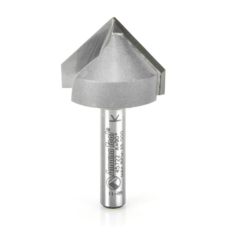 Amana Tool. V Groove Router Bit | 90°x 1" Dia x 5⁄8 x 1⁄4 Shank | 45722 