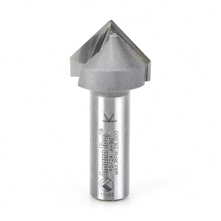 Amana Tool. V Groove Router Bit | 90°x 1" Dia x 5⁄8 x 1⁄2 Shank | 45724 