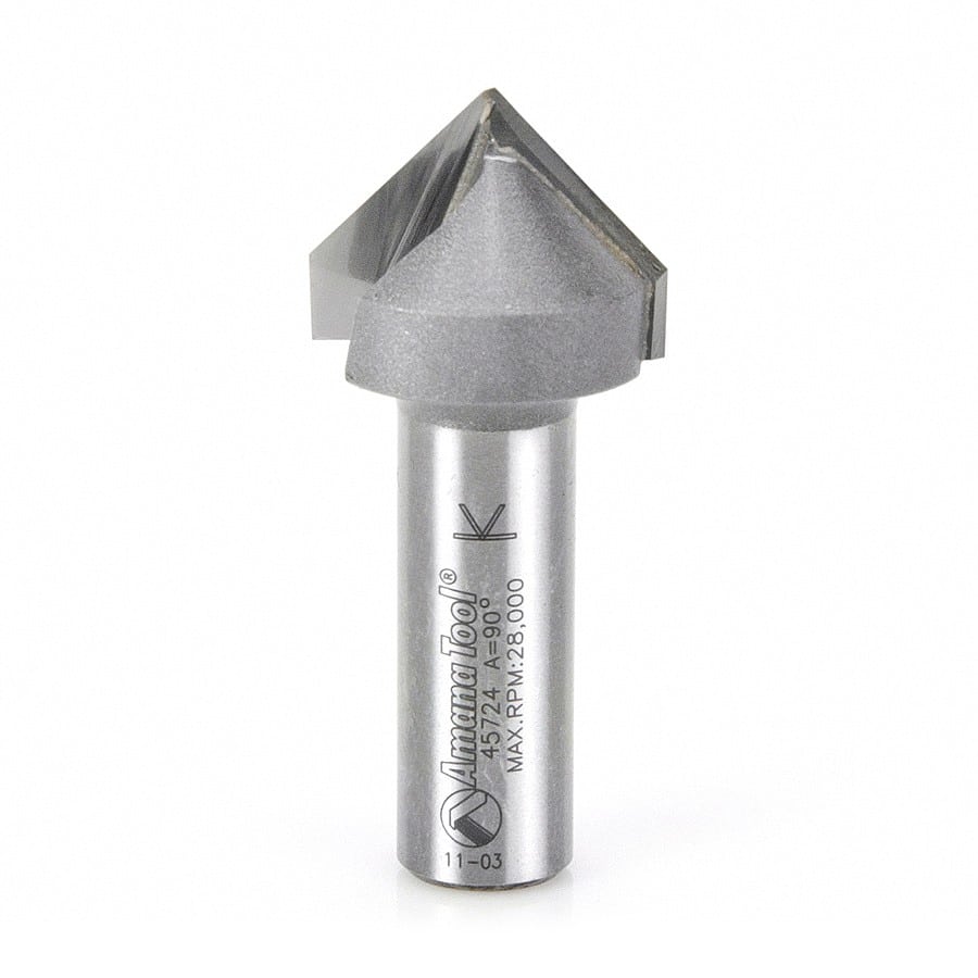 Amana Tool. V Groove Router Bit | 90°x 1" Dia x 5⁄8 x 1⁄2 Shank | 45724 